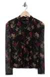 Ted Baker Long Sleeve Printed Mesh Mock Neck Top In Black