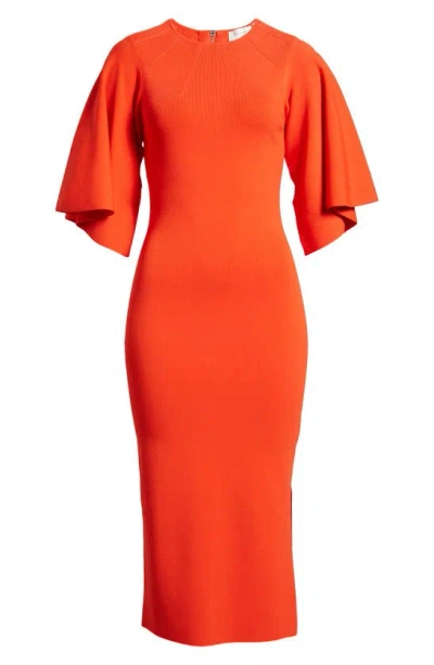 Ted Baker Lounia Fluted Sleeve Body-con Sweater Dress In Bright Orange