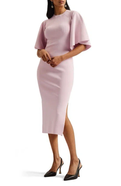 Ted Baker Lounia Fluted Sleeve Body-con Sweater Dress In Pink