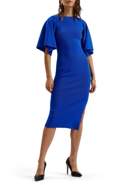 Ted Baker Lounia Fluted Sleeve Body-con Jumper Dress In Mid Blue