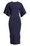 Ted Baker Lounia Fluted Sleeve Body-con Sweater Dress In Navy