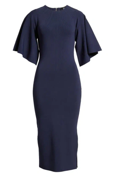 Ted Baker Lounia Fluted Sleeve Body-con Sweater Dress In Navy
