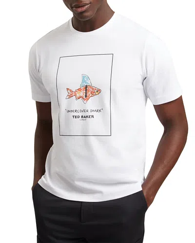Ted Baker Lucu Short Sleeve Undercover Shark Graphic Tee In White