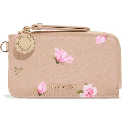 Ted Baker Lulu Card Case In Ditsy Pink Flower Ginger Root