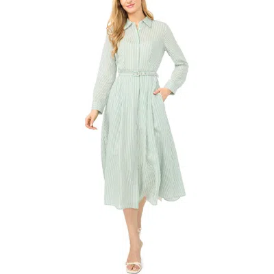 Ted Baker Lynn Vertical Stripe Button-up Midi Shirtdress In Gray