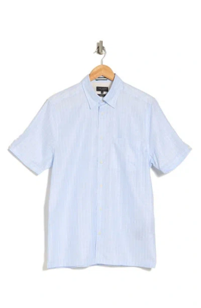 Ted Baker Lytham Regular Fit Stripe Short Sleeve Cotton Button-up Shirt In Light Blue