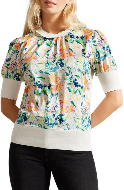 Ted Baker Magnolia Puff Sleeve Top In White