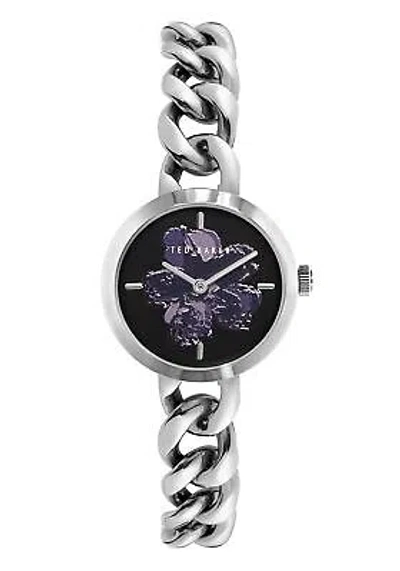 Pre-owned Ted Baker Maiisie Stainless Steel Chain Bracelet Watch Model Bkpmss2019i In Silver/black