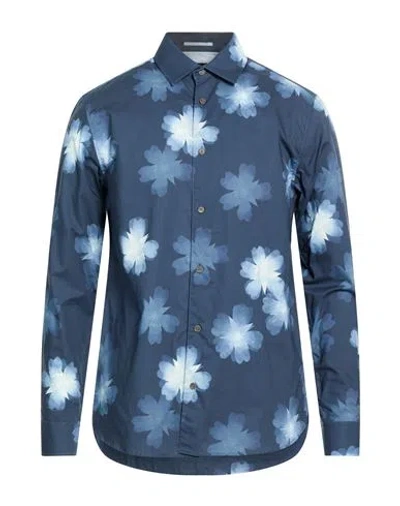 Ted Baker Man Shirt Navy Size 3 Cotton In Blue