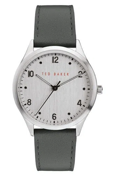 Ted Baker Manhatt Leather Strap Watch, 40mm In Silver-tone