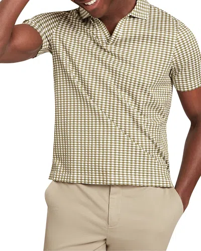 Ted Baker Matejo Mini Check Open Neck Polo Shirt In Green