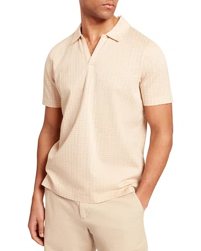 Ted Baker Matejo Mini Check Open Neck Polo Shirt In Neutral