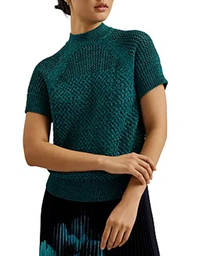 Ted Baker Matildr Basket Stitch Knit Top In Green