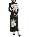 Ted Baker Placed Floral Turtleneck Long Sleeve Maxi Dress In Black