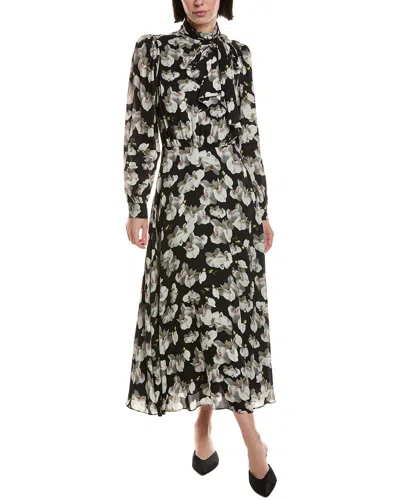 Ted Baker Floral Tie Neck Long Sleeve Dress In Brown