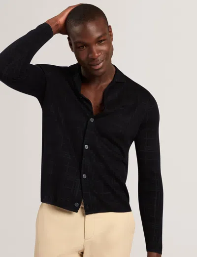 Ted Baker Mcline Soft Check Print Wool Blend Polo Jumper In Black