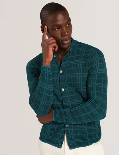 Ted Baker Mcline Soft Check Print Wool Blend Polo Jumper In Navy Green