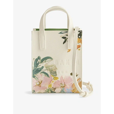 Ted Baker Womens Cream Meaidon Floral-print Nano Faux-leather Tote Bag