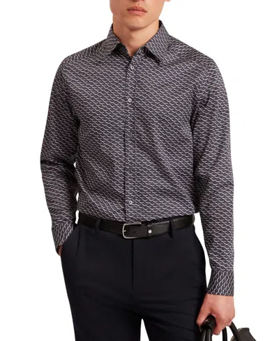 TED BAKER MEN'S AGNAR REGULAR FIT WAVE GEOMETRIC PRINT SHIRT