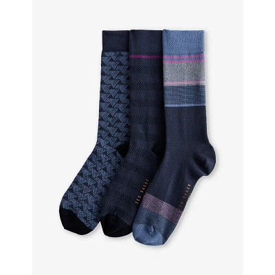Ted Baker Mens Assorted Bluupak Assorted Stretch-cotton Socks Pack Of Three