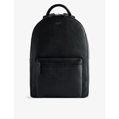 Ted Baker Mens Black Conann Logo-embossed Leather Backpack