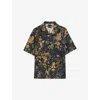 TED BAKER TED BAKER MEN'S BLACK MOSELLE FLORAL-PRINT RELAXED-FIT LINEN AND COTTON-BLEND SHIRT