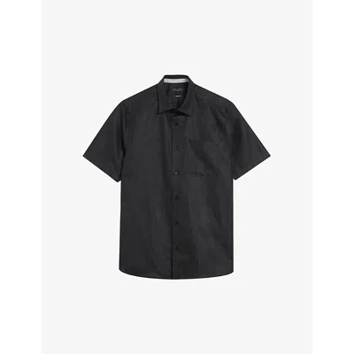 Ted Baker Mens Black Palomas Regular-fit Short-sleeve Linen And Cotton-blend Shirt