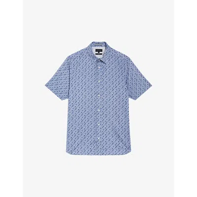 Ted Baker Geometric-pattern Short-sleeve Stretch-cotton Shirt In Blue