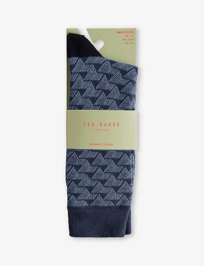 Ted Baker Mens Blue Sokksev Geometric-pattern Stretch-knit Socks