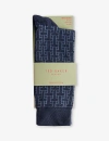 Ted Baker Mens Blue Sokksix Graphic-pattern Stretch Cotton-blend Socks