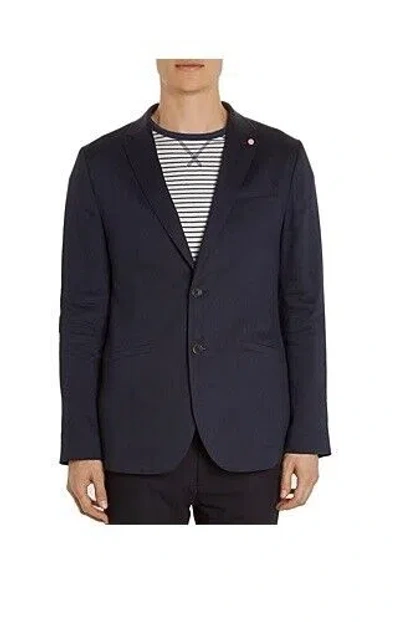 Pre-owned Ted Baker Men's Bluechi Linen Suit Jacket Size Medium Navy Blue $475 O243