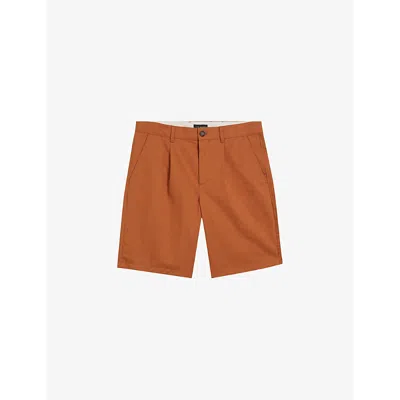 Ted Baker Mens Brown Fulhum Front-pleat Regular-fit Cotton Shorts
