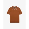Ted Baker Mens Brown Open-neck Short-sleeved Stretch-cotton Polo Shirt