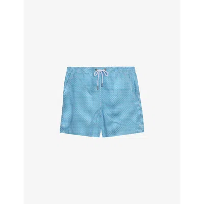 Ted Baker Mens Brt-blue Popov Geometric-print Recycled-polyester Swim Shorts