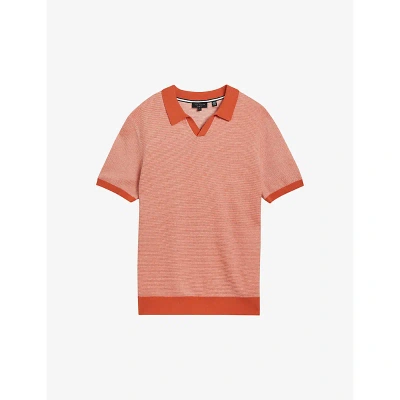 Ted Baker Mens Brt-orange Wulder Open-neck Regular-fit Knitted Polo In Bright Orange