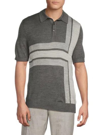 Ted Baker Men's Intarsia Knit Merino Wool-blend Polo Shirt In Gray