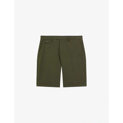 Ted Baker Mens Khaki Alscot Regular-fit Stretch-cotton Knee-length Shorts