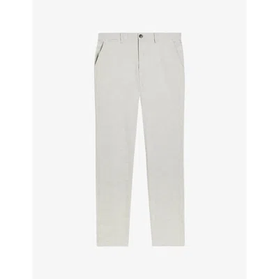 Ted Baker Mens Lt-grey Majo Slim-fit Straight-leg Mid-rise Linen-blend Trousers