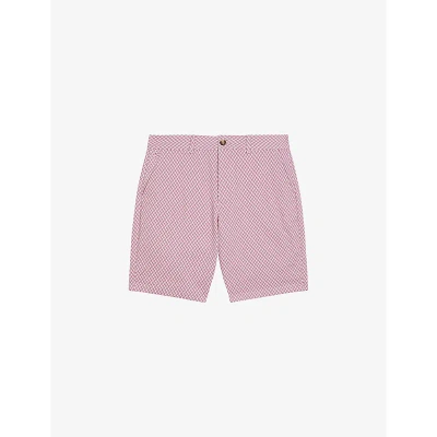 Ted Baker Mens Mid-pink Dulwick Geometric-print Stretch-cotton Shorts