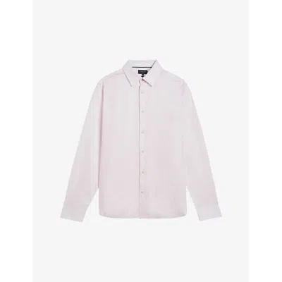 Ted Baker Mens Mid-pink Romeos Long-sleeve Regular-fit Linen-blend Shirt