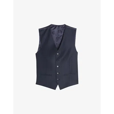 Ted Baker Mens Navy Forbyw Puppytooth-texture Stretch Wool-blend Waistcoat