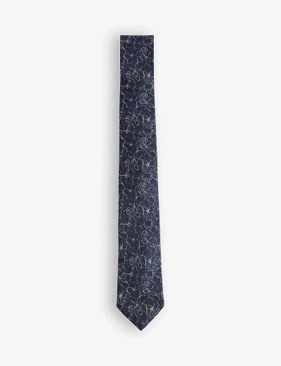 Ted Baker Mens Navy Line Floral-pattern Silk Tie