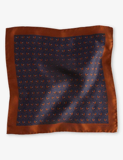 Ted Baker Mens Navy Monkey-pattern Silk Pocket Square