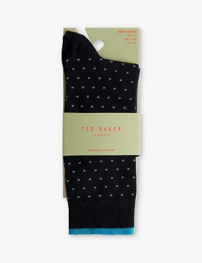 Ted Baker Mens Navy Sokkfff Spot-pattern Stretch-knit Socks