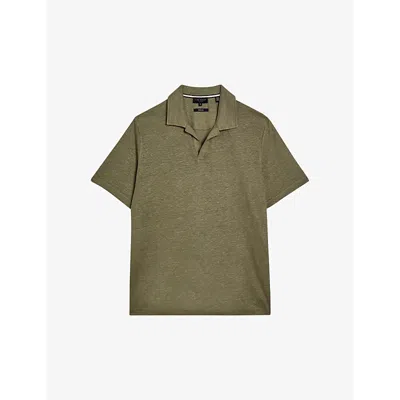Ted Baker Flinpo Linen Polo In Olive