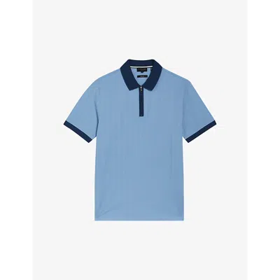 Ted Baker Mens Pl-blue Arnival Zip-neck Regular-fit Cotton Polo