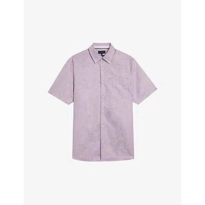 Ted Baker Mens Purple Palomas Regular-fit Short-sleeve Linen And Cotton-blend Shirt