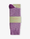 Ted Baker Mens Purple Sokksev Geometric-pattern Stretch-knit Socks