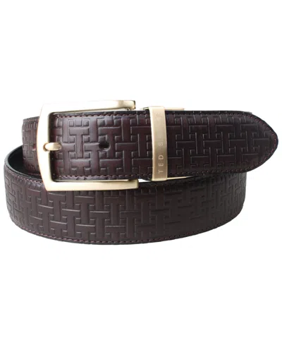 Ted Baker Men's Reversible Embossed Dress Leather Belt In Brown