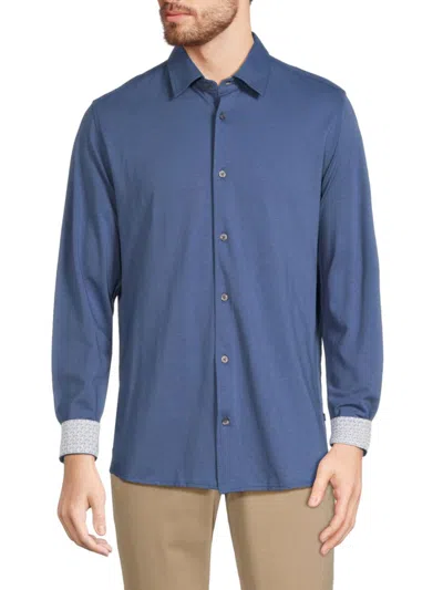 Ted Baker Men's Rigby Contrast Trim Pique Sport Shirt In Dark Blue